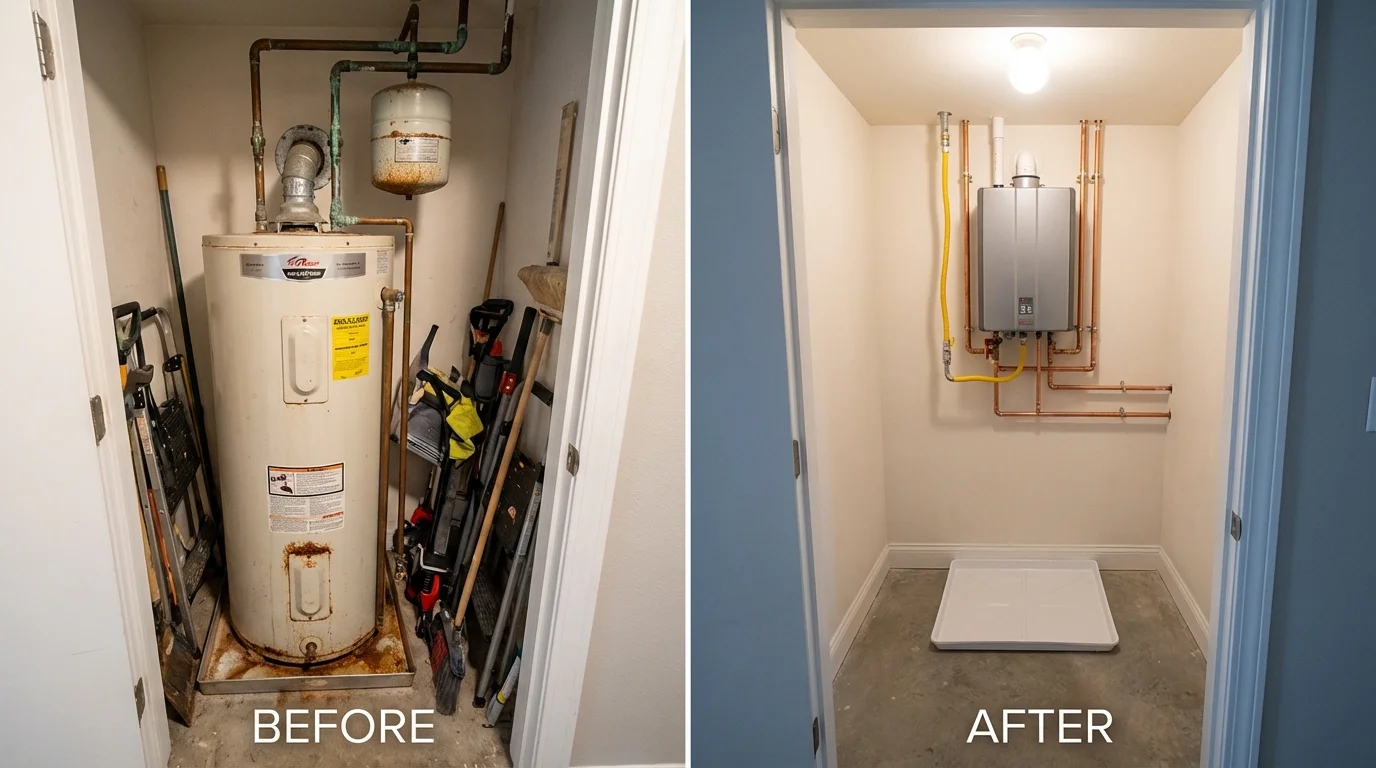 Tank water heater versus wall-mounted tankless unit comparison for Union City, MI homeowners